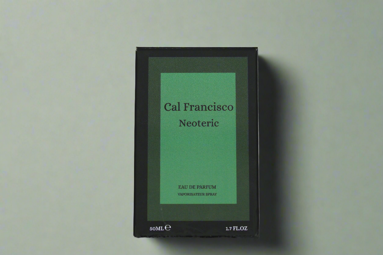 Neoteric Eau de Parfum packaging – Cal Francisco’s modern masculine fragrance box